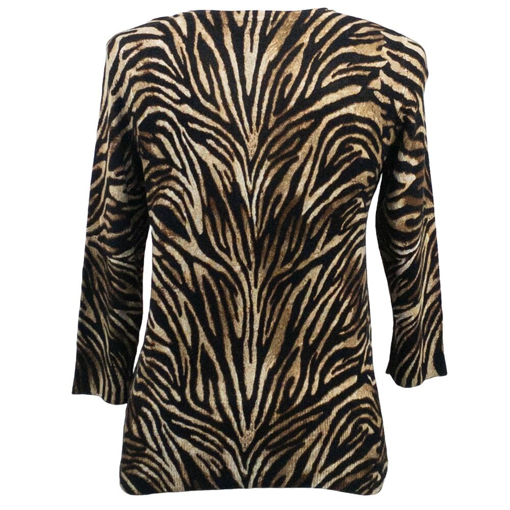 WHBM Womens Zebra Print Cardigan Small Brown Black Snap Button - Picture 3 of 13
